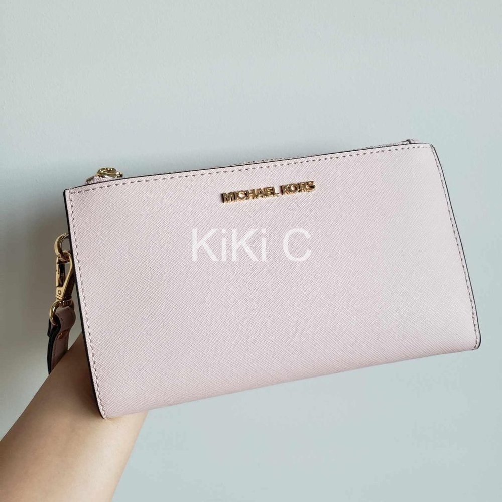 Michael Kors Jet Set Travel Double-Zip Wristlet powder blush 35F8GTVWOL - Picture 11 of 12